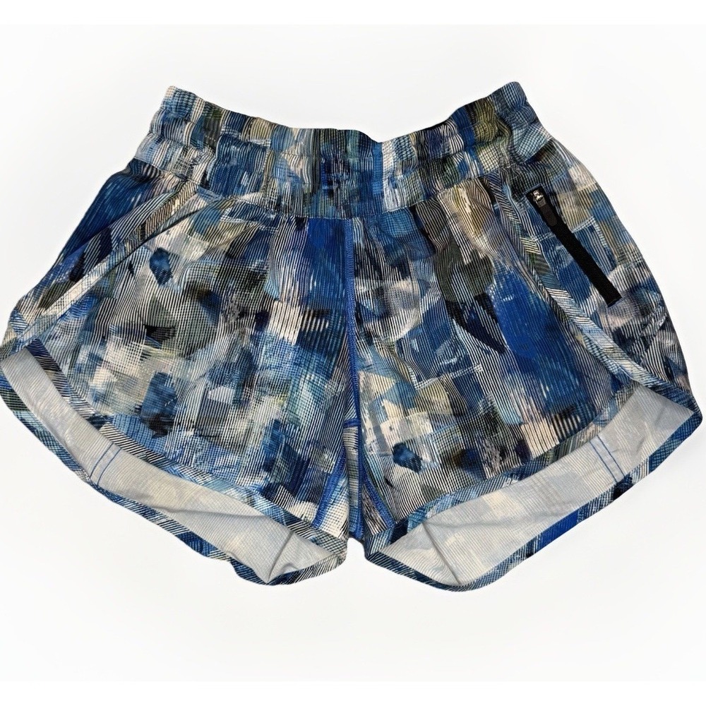 Lululemon Shorts Womens 4 Blue Green Tracker‎ Abstract Running Athletic Yoga